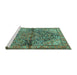 Sideview of Machine Washable Medallion Turquoise Traditional Area Rugs, wshtr4652turq