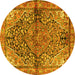 Round Machine Washable Medallion Yellow Traditional Rug, wshtr4652yw