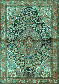 Medallion Turquoise Traditional Rug, tr4652turq