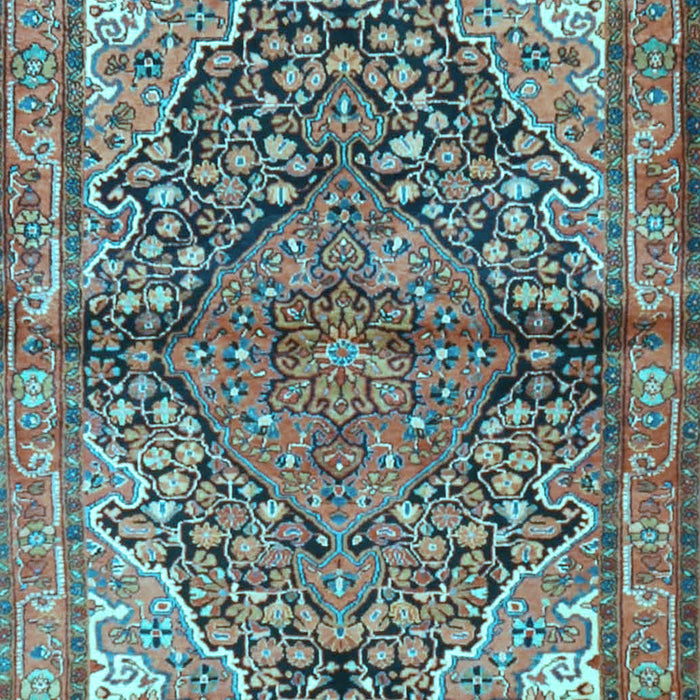 Machine Washable Medallion Light Blue Traditional Rug, wshtr4652lblu
