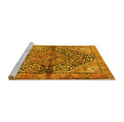 Sideview of Machine Washable Medallion Yellow Traditional Rug, wshtr4652yw