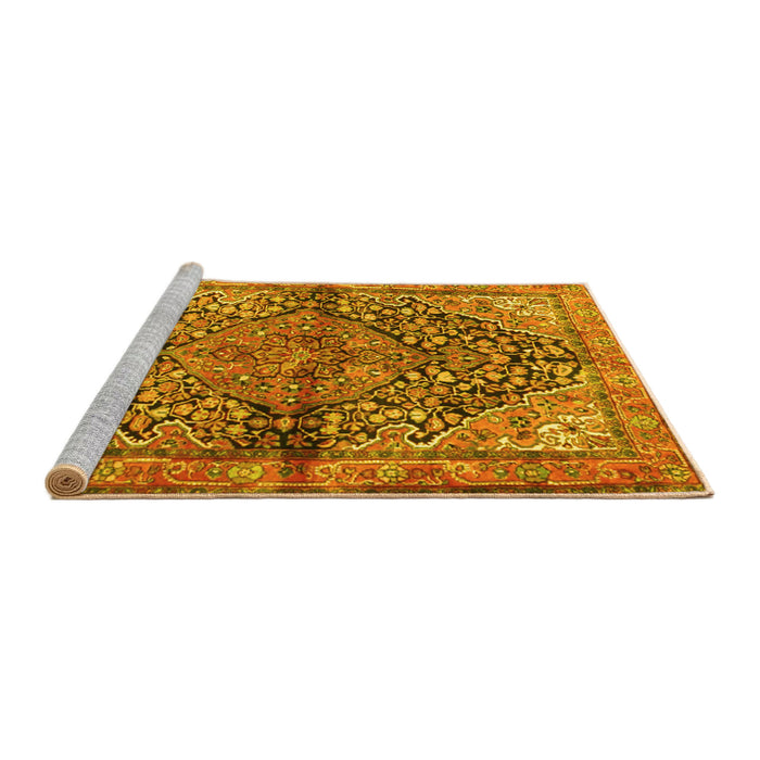 Sideview of Machine Washable Medallion Yellow Traditional Rug, wshtr4652yw