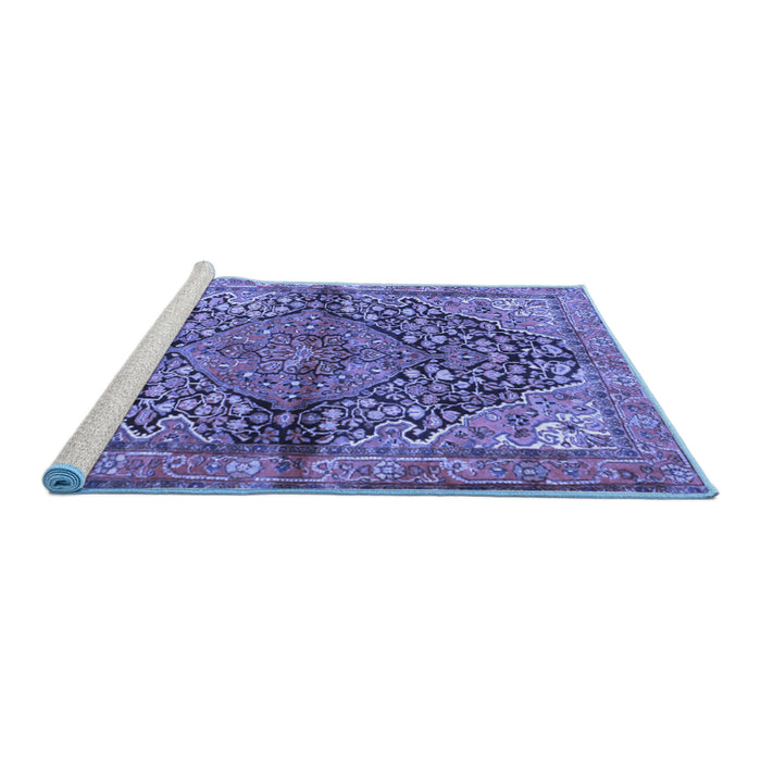 Sideview of Machine Washable Medallion Blue Traditional Rug, wshtr4652blu