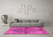 Machine Washable Medallion Pink Traditional Rug in a Living Room, wshtr4652pnk