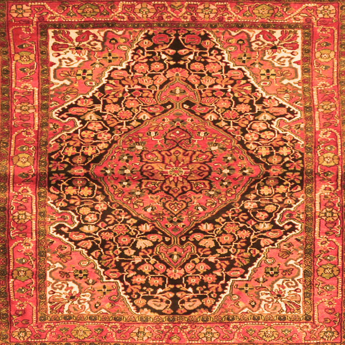 Round Machine Washable Medallion Orange Traditional Area Rugs, wshtr4652org
