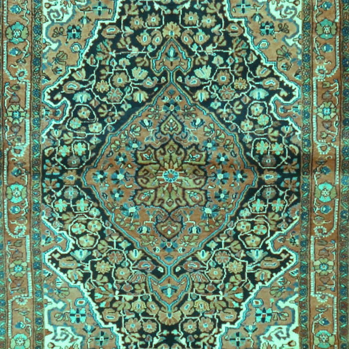 Machine Washable Medallion Turquoise Traditional Area Rugs, wshtr4652turq
