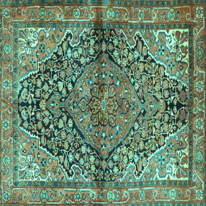 Square Machine Washable Medallion Turquoise Traditional Area Rugs, wshtr4652turq
