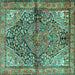 Square Machine Washable Medallion Turquoise Traditional Area Rugs, wshtr4652turq