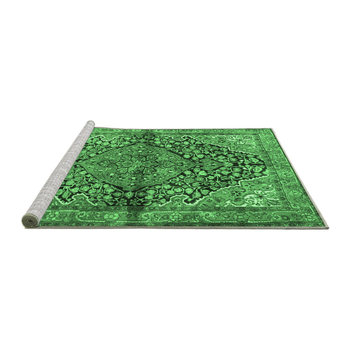 Sideview of Machine Washable Medallion Emerald Green Traditional Area Rugs, wshtr4652emgrn