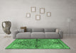 Machine Washable Medallion Emerald Green Traditional Area Rugs in a Living Room,, wshtr4652emgrn