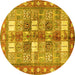 Round Machine Washable Persian Yellow Traditional Rug, wshtr4653yw