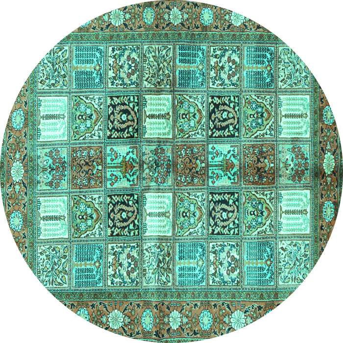 Round Machine Washable Persian Turquoise Traditional Area Rugs, wshtr4653turq