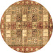 Round Machine Washable Persian Brown Traditional Rug, wshtr4653brn