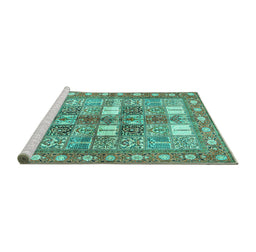 Sideview of Machine Washable Persian Turquoise Traditional Area Rugs, wshtr4653turq