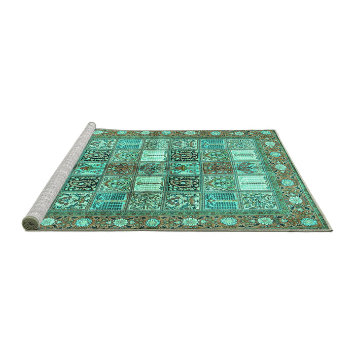 Sideview of Machine Washable Persian Turquoise Traditional Area Rugs, wshtr4653turq