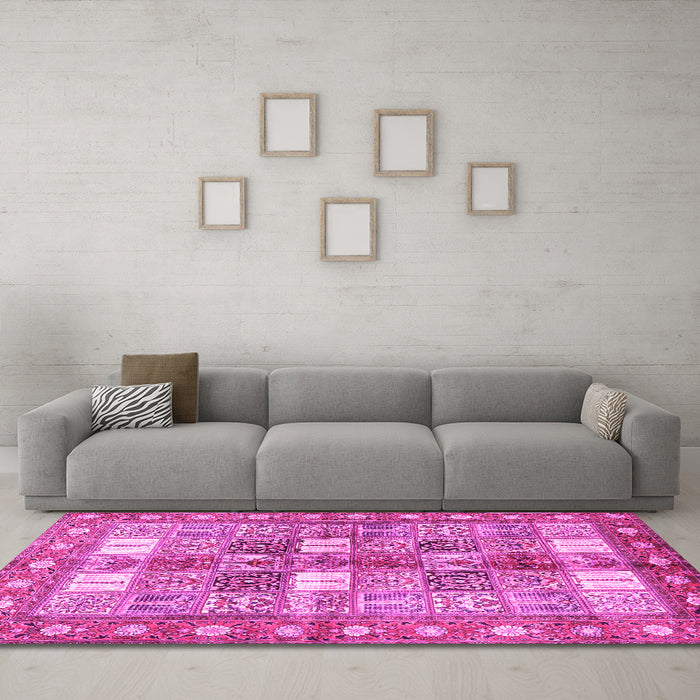 Machine Washable Persian Pink Traditional Rug in a Living Room, wshtr4653pnk