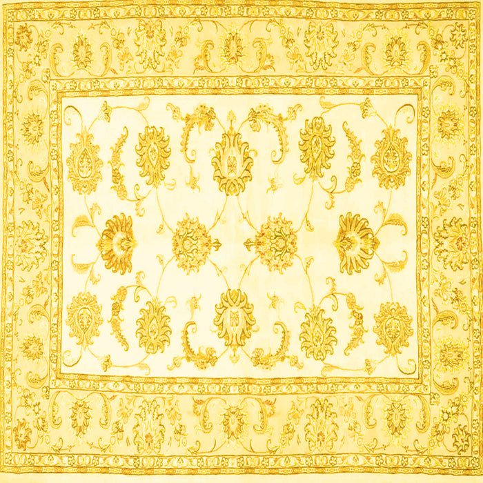 Square Machine Washable Oriental Yellow Traditional Rug, wshtr4654yw