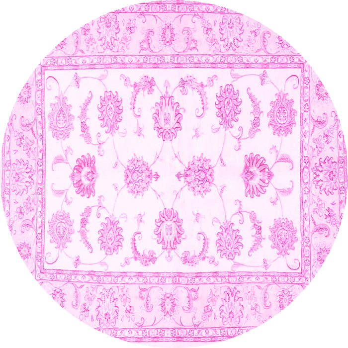 Round Oriental Pink Traditional Rug, tr4654pnk