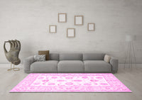 Machine Washable Oriental Pink Traditional Rug, wshtr4654pnk