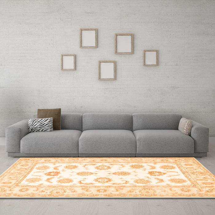 Machine Washable Oriental Orange Traditional Area Rugs in a Living Room, wshtr4654org