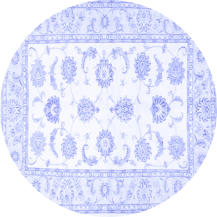 Round Machine Washable Oriental Blue Traditional Rug, wshtr4654blu