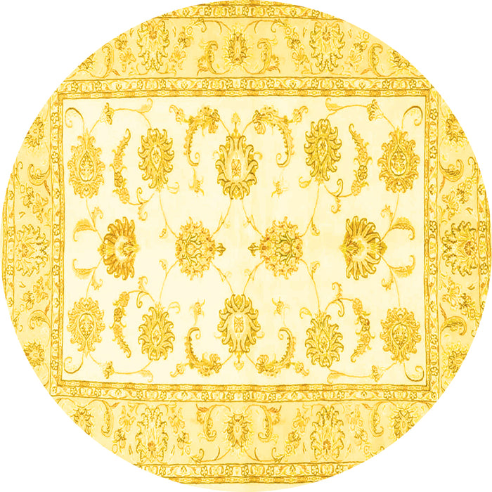 Round Oriental Yellow Traditional Rug, tr4654yw
