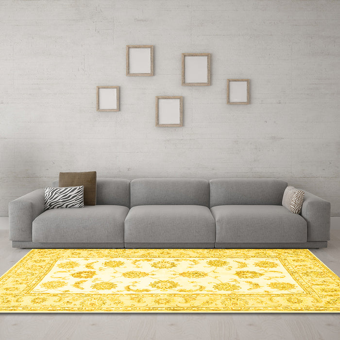 Machine Washable Oriental Yellow Traditional Rug in a Living Room, wshtr4654yw