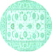 Round Oriental Turquoise Traditional Rug, tr4654turq