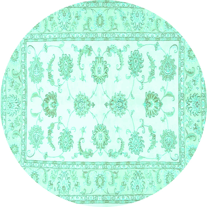 Round Machine Washable Oriental Turquoise Traditional Area Rugs, wshtr4654turq