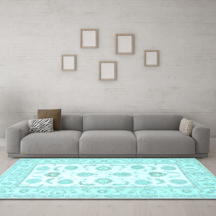 Machine Washable Oriental Light Blue Traditional Rug in a Living Room, wshtr4654lblu