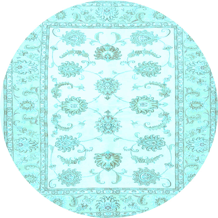 Round Machine Washable Oriental Light Blue Traditional Rug, wshtr4654lblu