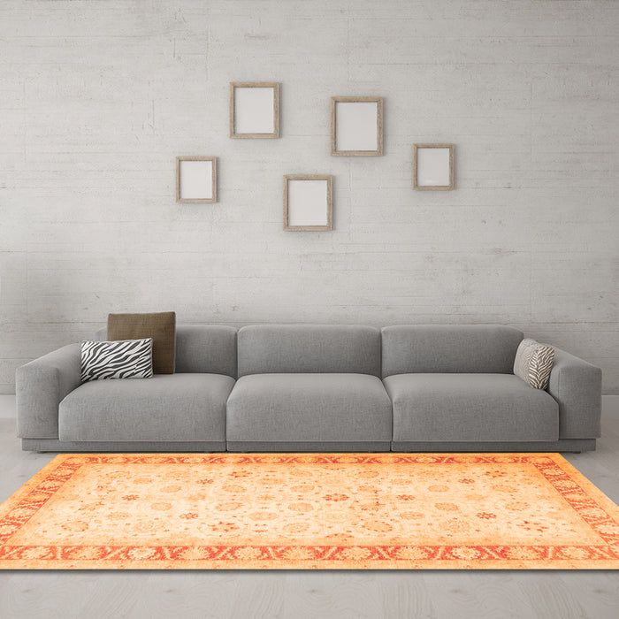 Machine Washable Oriental Orange Traditional Area Rugs in a Living Room, wshtr4655org
