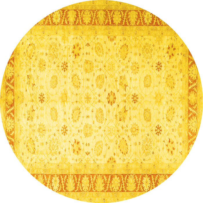 Round Machine Washable Oriental Yellow Traditional Rug, wshtr4655yw