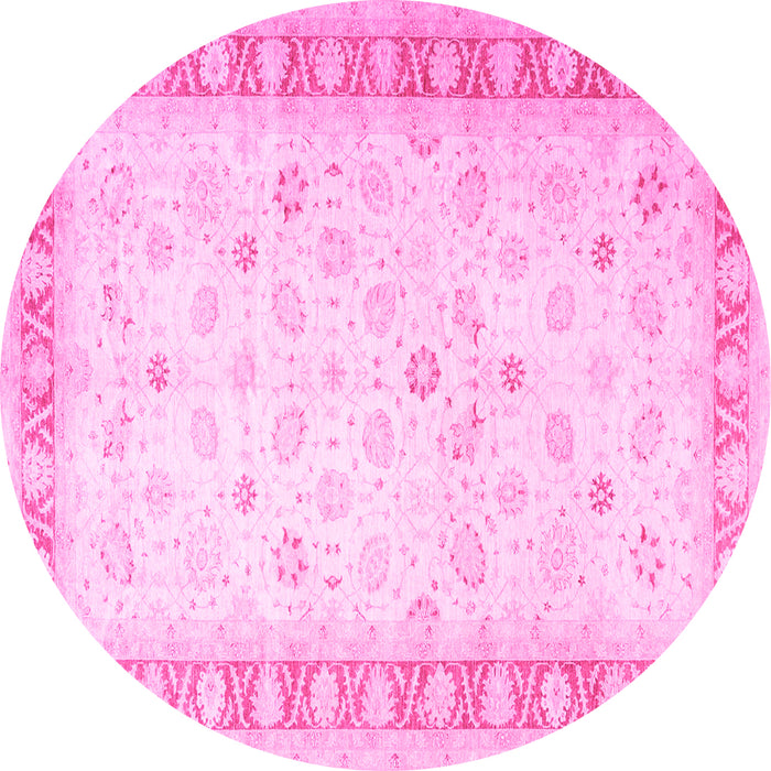 Round Oriental Pink Traditional Rug, tr4655pnk