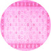 Round Oriental Pink Traditional Rug, tr4655pnk