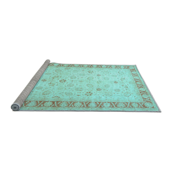 Sideview of Machine Washable Oriental Light Blue Traditional Rug, wshtr4655lblu