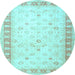 Round Oriental Light Blue Traditional Rug, tr4655lblu