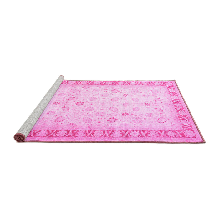 Sideview of Machine Washable Oriental Pink Traditional Rug, wshtr4655pnk
