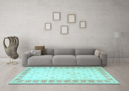 Machine Washable Oriental Light Blue Traditional Rug in a Living Room, wshtr4655lblu