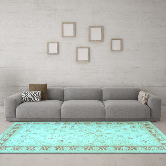 Machine Washable Oriental Light Blue Traditional Rug in a Living Room, wshtr4655lblu