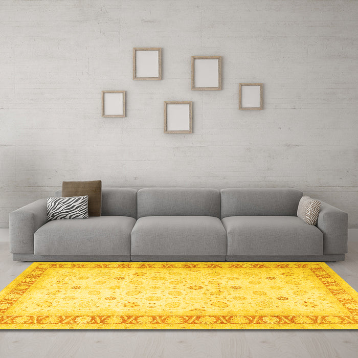 Machine Washable Oriental Yellow Traditional Rug in a Living Room, wshtr4655yw
