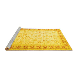 Sideview of Machine Washable Oriental Yellow Traditional Rug, wshtr4655yw