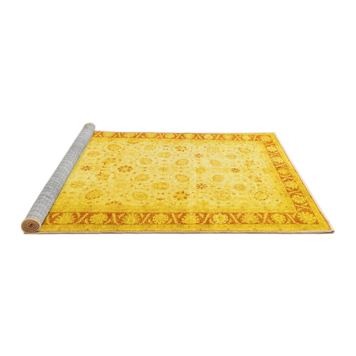 Sideview of Machine Washable Oriental Yellow Traditional Rug, wshtr4655yw