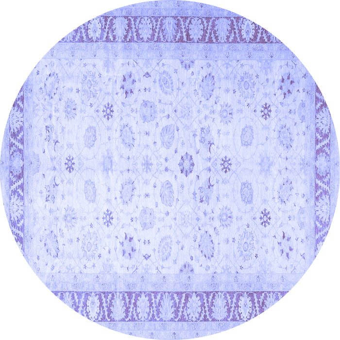 Round Machine Washable Oriental Blue Traditional Rug, wshtr4655blu