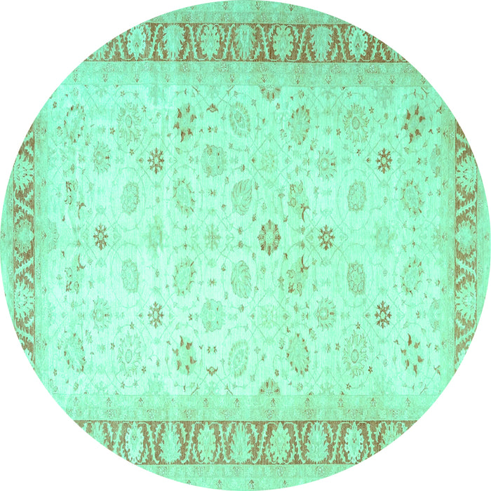 Round Machine Washable Oriental Turquoise Traditional Area Rugs, wshtr4655turq