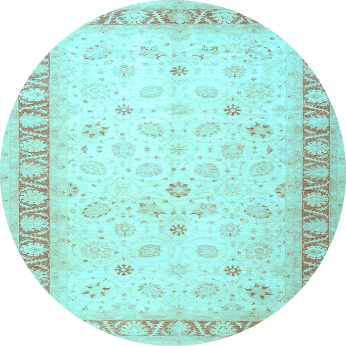 Round Machine Washable Oriental Light Blue Traditional Rug, wshtr4655lblu