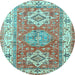 Round Machine Washable Geometric Light Blue Traditional Rug, wshtr4656lblu