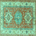 Square Geometric Turquoise Traditional Rug, tr4656turq