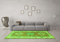 Machine Washable Geometric Green Traditional Rug, wshtr4656grn