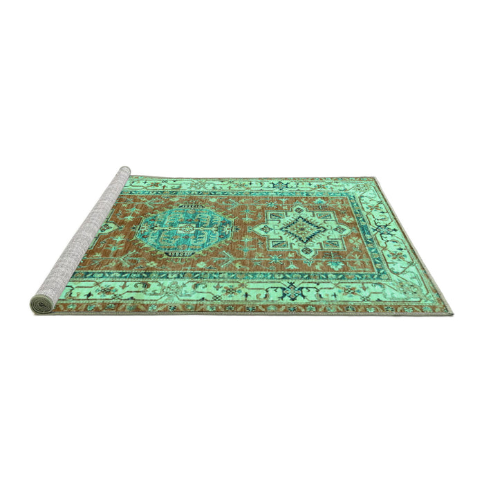 Sideview of Machine Washable Geometric Turquoise Traditional Area Rugs, wshtr4656turq